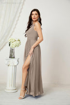 Numbersea Chiffon V-Neck Bridesmaid Dress Spaghetti Strap Long Formal Party Prom Gowns with Slit 28010