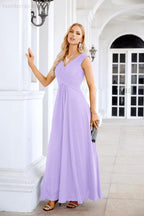 Ladies Chiffon V Neck Sleeveless Floor Length Bridesmaid Evening Dress Wedding Party Evening Dress 28126