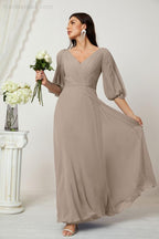 Numbersea  Formal Prom Gown Women V-Neck Chiffon Bridesmaid Dresses Long Bishop Sleeve Party Dress 2807