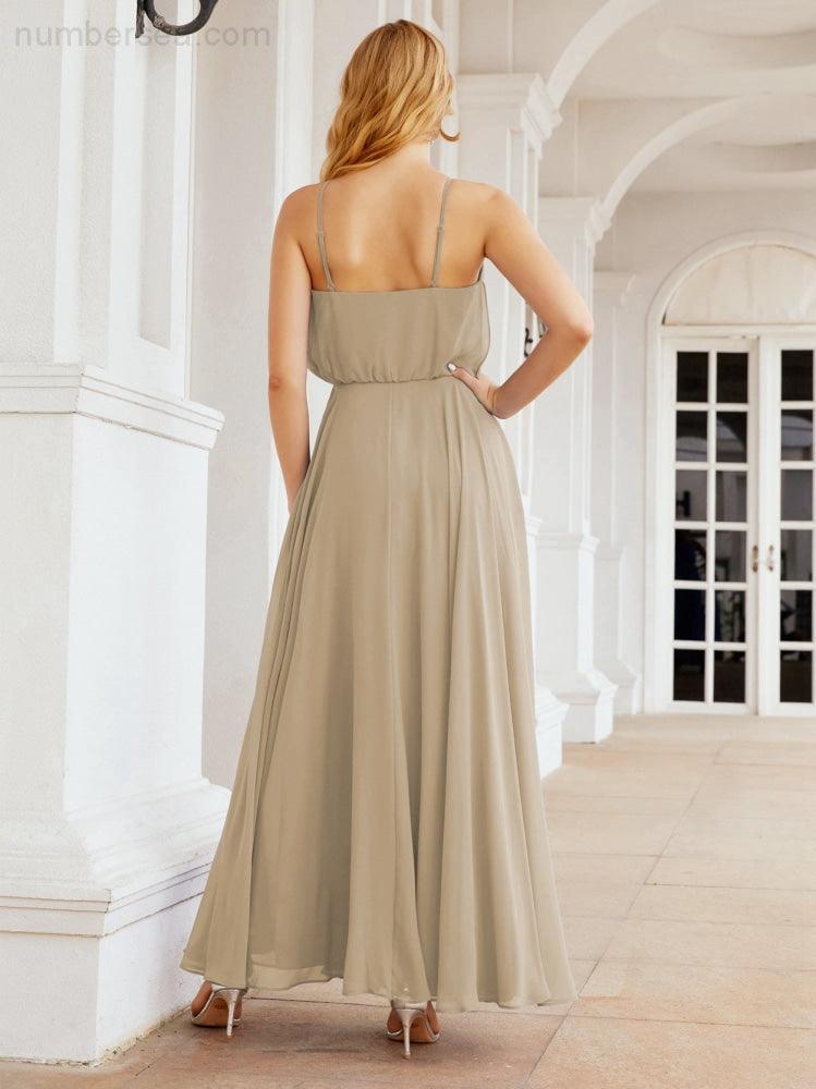 Numbersea  Halter Long Bridesmaid Dresses Formal A line Juniors Dress 28029