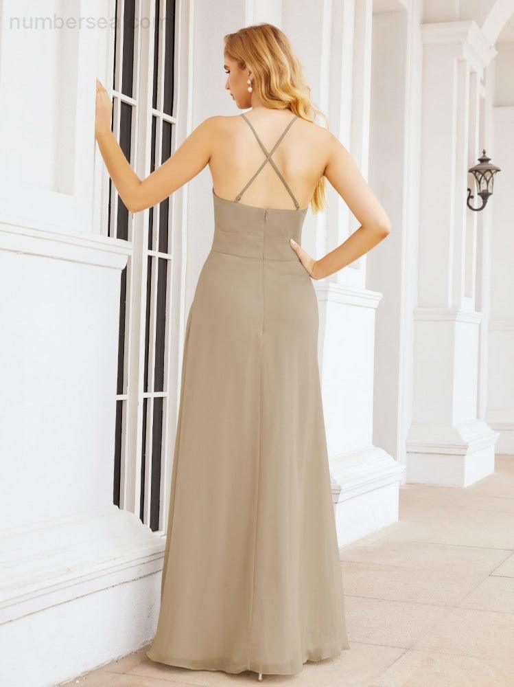 Numbersea Halter Bridesmaid Dresses with Pockets Sleeveless Formal Evening Party Prom Gowns  28055