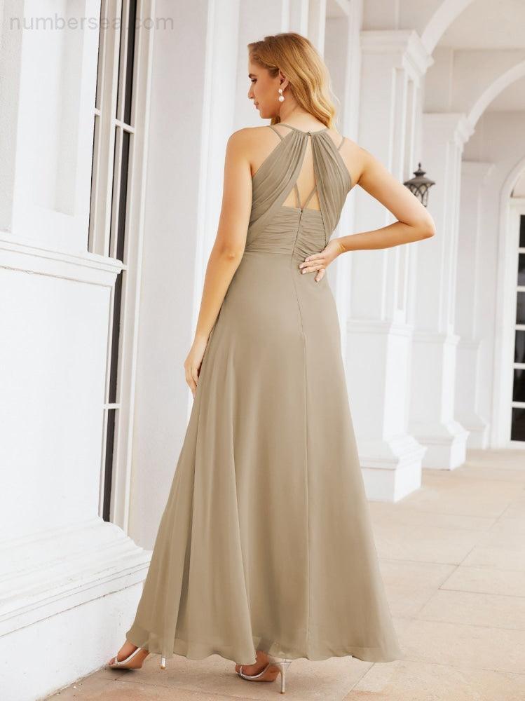 Numbersea Double Spaghetti Straps Bridesmaid Dresses for Women Long Formal Party Dress Side Split 28051