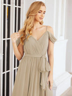 Numbersea Off The Shoulder Chiffon Bridesmaid Dress Long Formal Graduation Gown with Cowl Back 28069