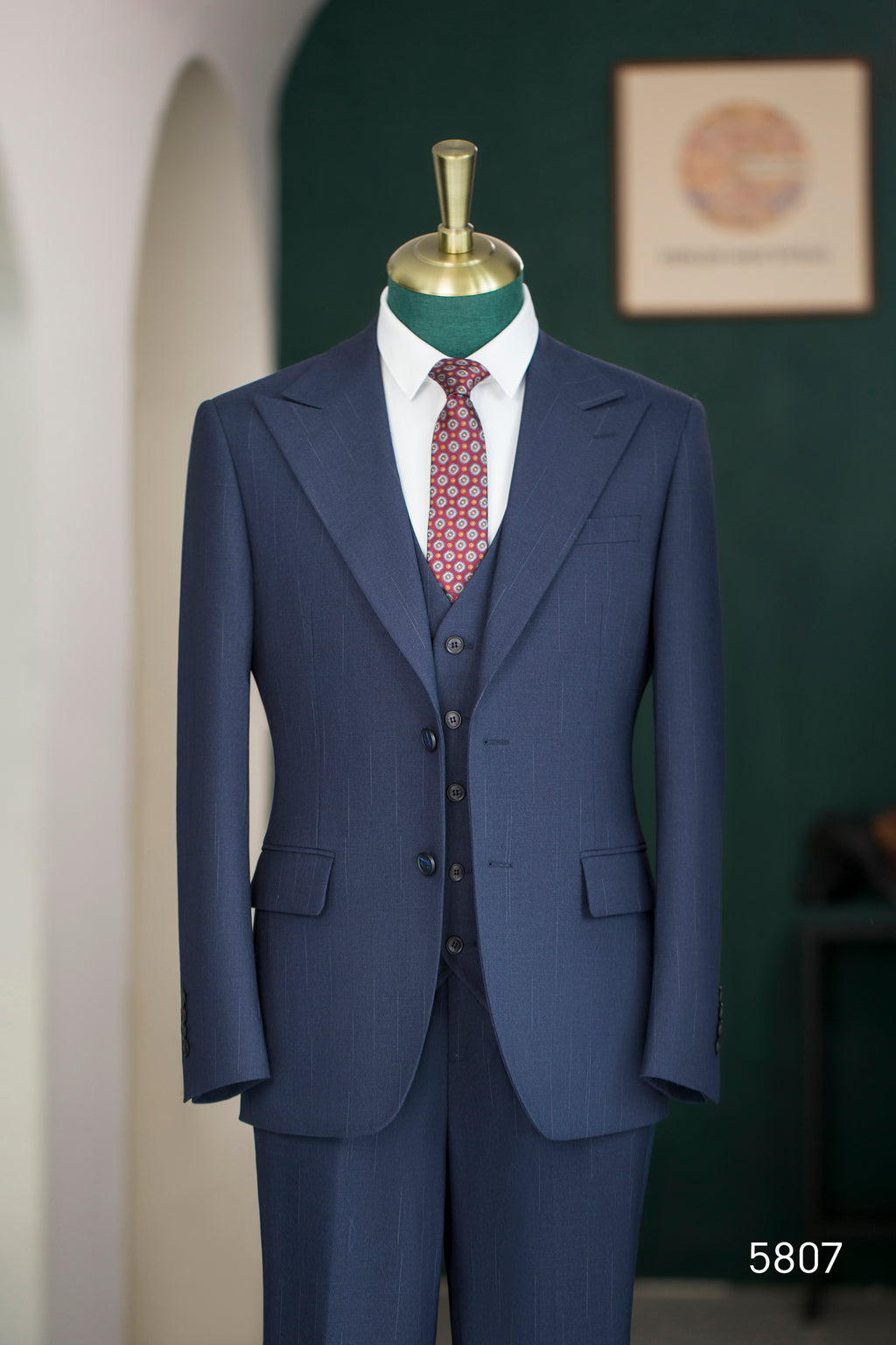Navy Blue Pinstripe Wool 3-Piece Wedding Suit | Tailored Groom & Groomsmen Attire
