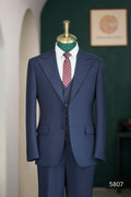 Navy Blue Pinstripe Wool 3-Piece Wedding Suit | Tailored Groom & Groomsmen Attire