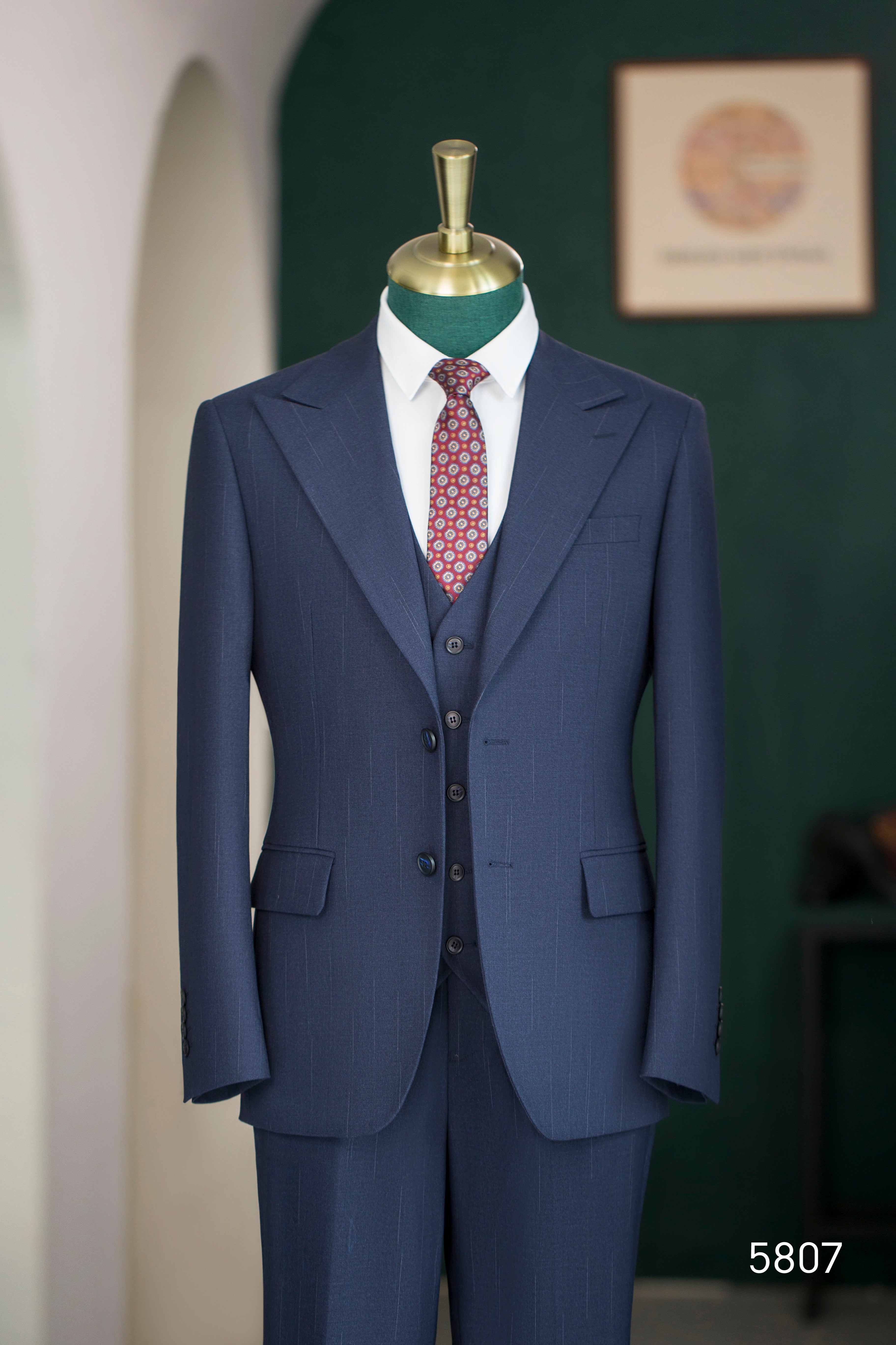 Navy Blue Pinstripe Wool 3-Piece Wedding Suit | Tailored Groom & Groomsmen Attire