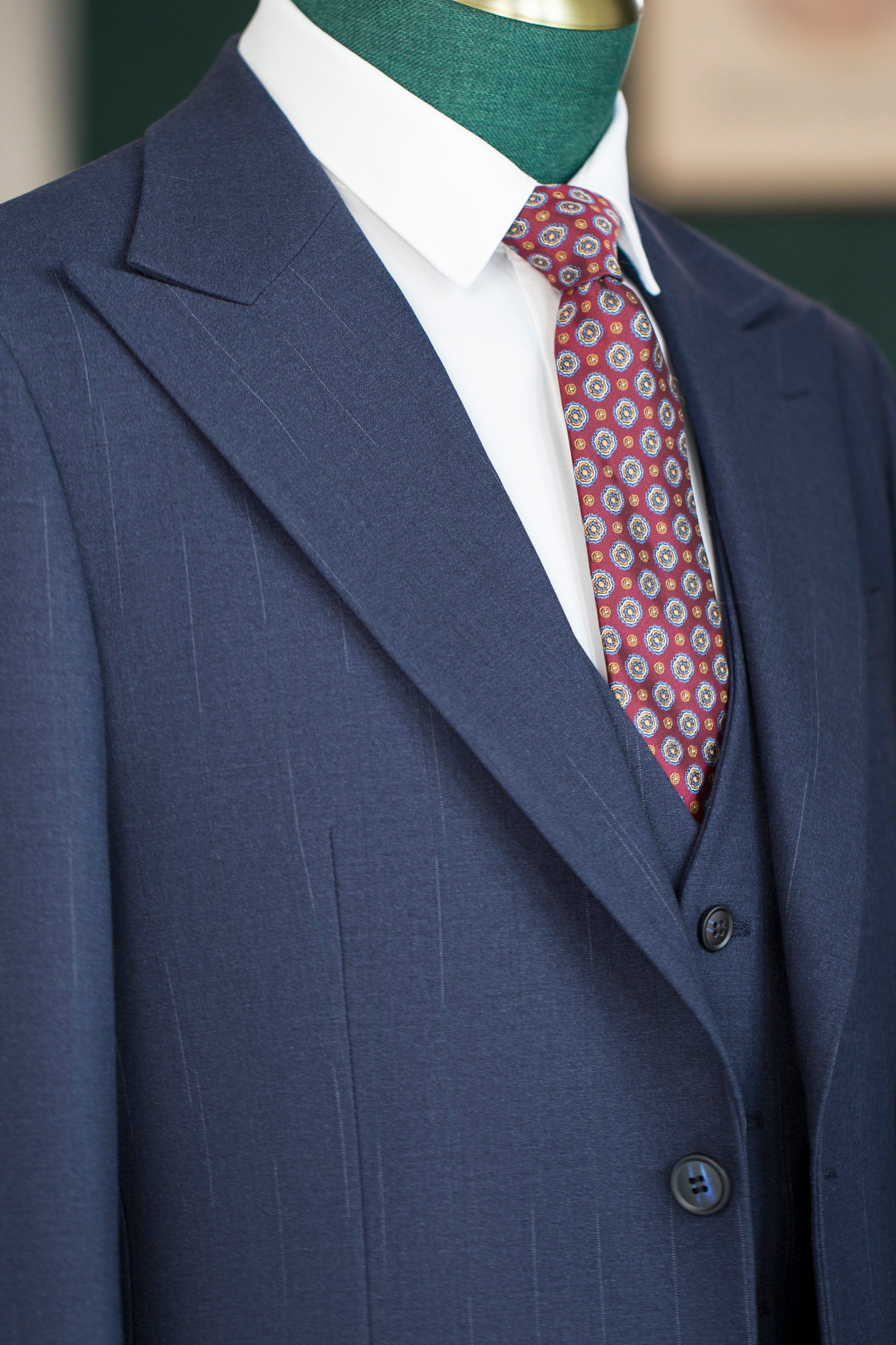 Navy Blue Pinstripe Wool 3-Piece Wedding Suit | Tailored Groom & Groomsmen Attire