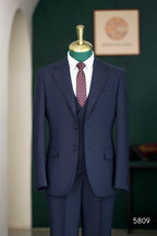 Navy Blue Wool 3-Piece Wedding Suit | Tailored Groom & Groomsmen Attire