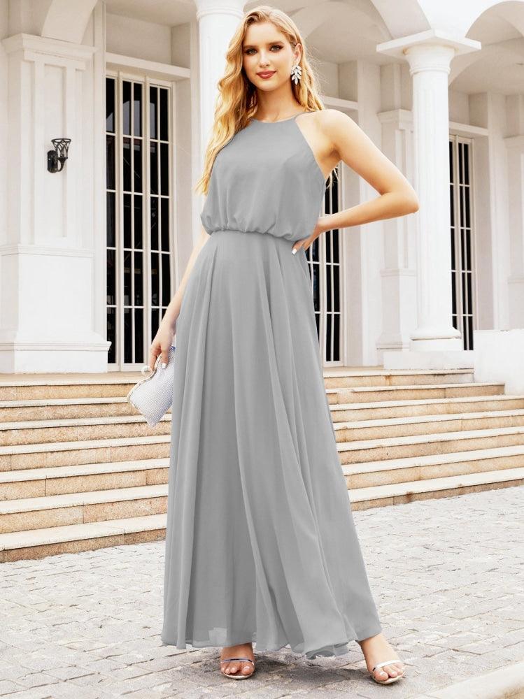 Numbersea  Halter Long Bridesmaid Dresses Formal A line Juniors Dress 28029