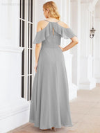 Numbersea Cold Shoulder Long Bridesmaid Dresses Side Slit Formal Prom Gowns Party Wedding 28070