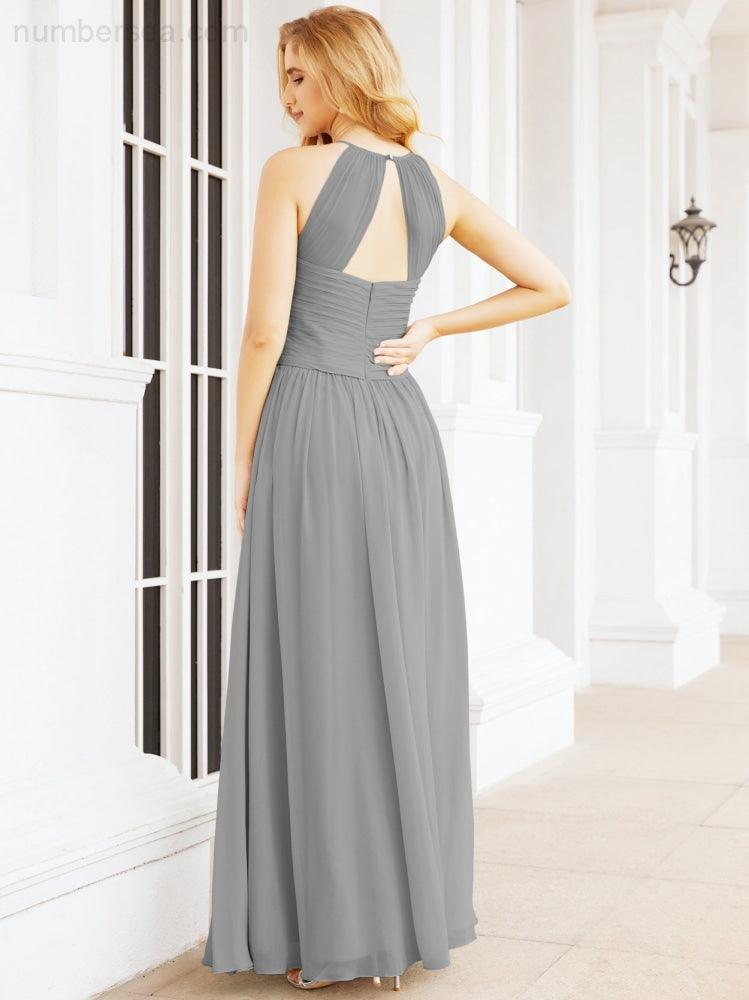 Numbersea Sleeveless Bridesmaid Dresses Long Prom Gown Zipper with Keyhole Back 28056