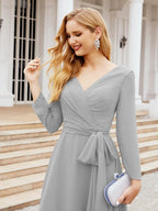 Bridesmaid Dress V-Back Waist Belt Mother of the Bride Wedding Guest 28031