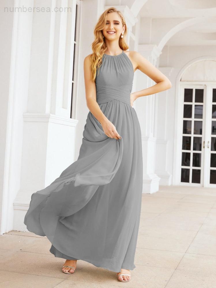 Numbersea Sleeveless Bridesmaid Dresses Long Prom Gown Zipper with Keyhole Back 28056