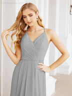 Numbersea Spaghetti Strap Bridesmaid Dresses V-Neck Long A-Line Formal Prom Gowns 28063