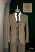 Taupe Pinstripe Wool 3-Piece Wedding Suit | Tailored Groom & Groomsmen Attire