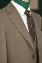 Taupe Pinstripe Wool 3-Piece Wedding Suit | Tailored Groom & Groomsmen Attire