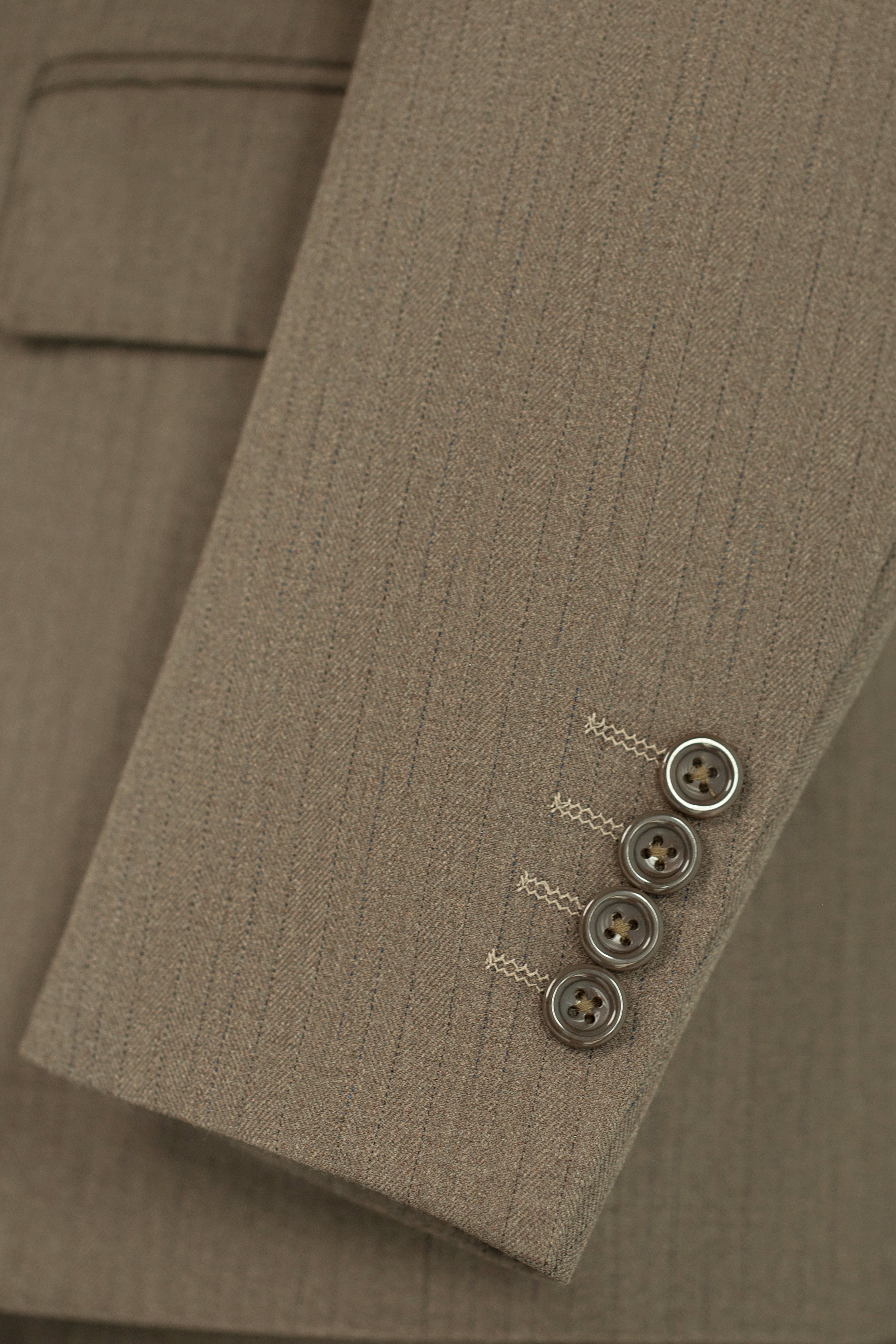 Taupe Pinstripe Wool 3-Piece Wedding Suit | Tailored Groom & Groomsmen Attire