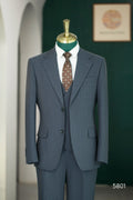 Dusty Blue Pinstripe Wool Wedding Suit | 3-Piece Tailored Groom & Groomsmen Attire