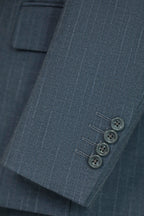 Dusty Blue Pinstripe Wool Wedding Suit | 3-Piece Tailored Groom & Groomsmen Attire