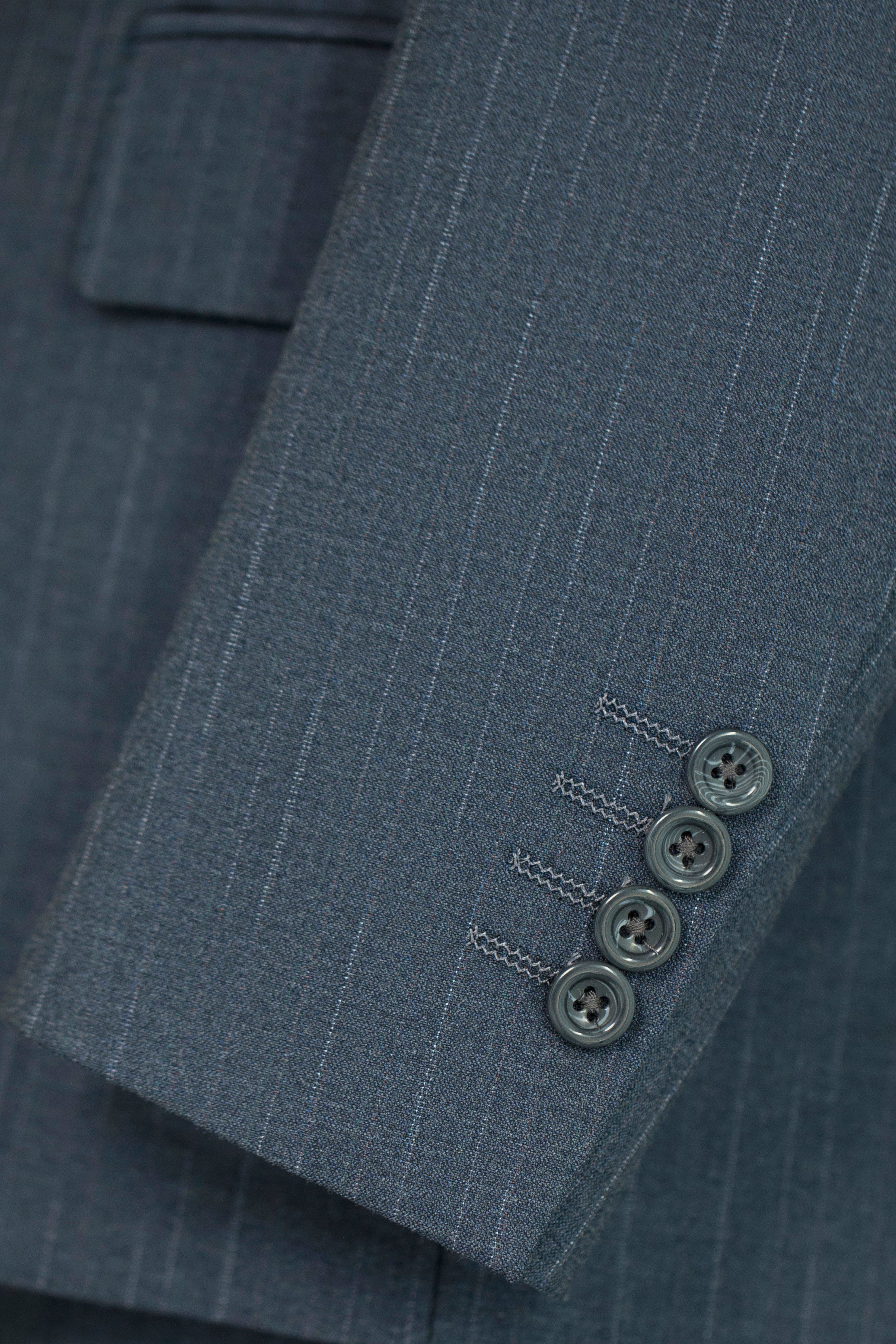 Dusty Blue Pinstripe Wool Wedding Suit | 3-Piece Tailored Groom & Groomsmen Attire