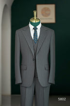 Charcoal Grey Pinstripe Wool 3-Piece Wedding Suit | Tailored Groom & Groomsmen Attire