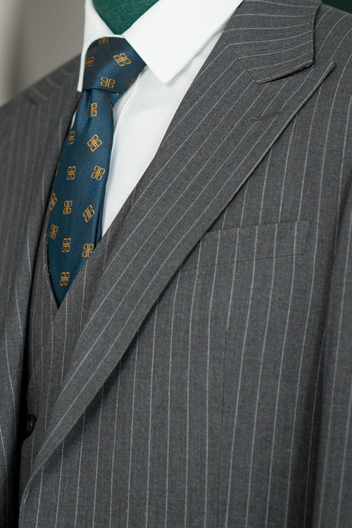 Charcoal Grey Pinstripe Wool 3-Piece Wedding Suit | Tailored Groom & Groomsmen Attire