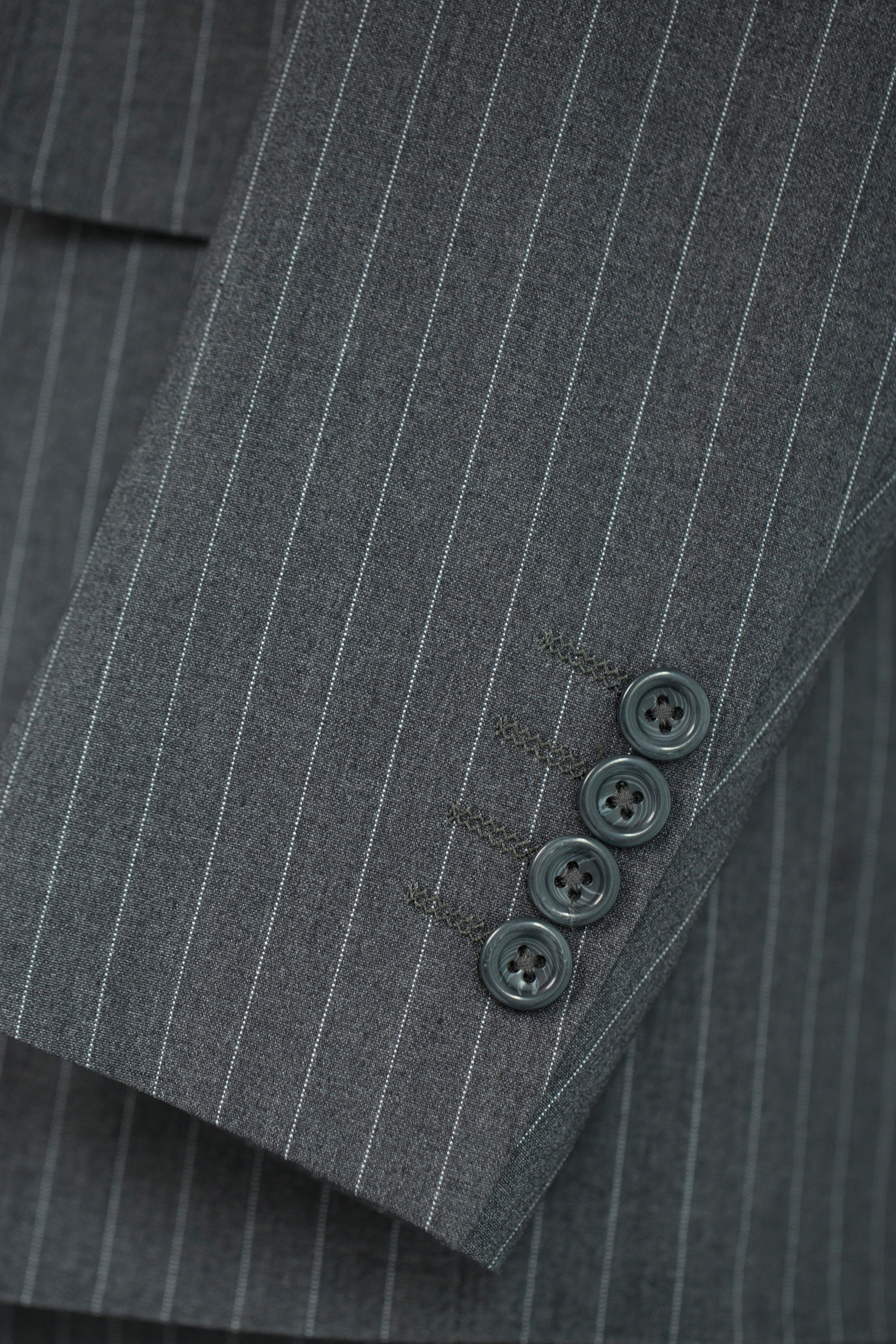 Charcoal Grey Pinstripe Wool 3-Piece Wedding Suit | Tailored Groom & Groomsmen Attire