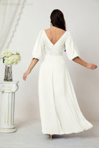 Numbersea  Formal Prom Gown Women V-Neck Chiffon Bridesmaid Dresses Long Bishop Sleeve Party Dress 2807