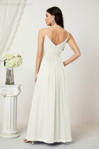 Numbersea Chiffon V-Neck Bridesmaid Dress Spaghetti Strap Long Formal Party Prom Gowns with Slit 28010