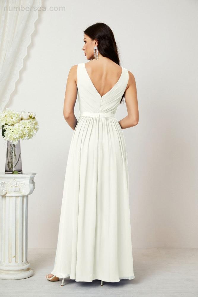 Women's Chiffon Long Bridesmaid Dresses A line Sleeveless Formal Prom Gown for Evening Party Homecoming Dresses 2808