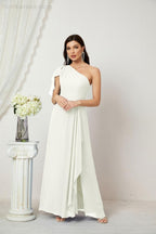 Numbersea  Chiffon Ruffled One Shoulder Long Bridesmaid Dresses A-line Formal Evening Gown Side Split 2809