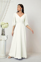 Numbersea  Formal Prom Gown Women V-Neck Chiffon Bridesmaid Dresses Long Bishop Sleeve Party Dress 2807