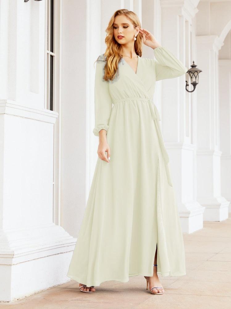 Numbersea Women's Chiffon Bridesmaid Dress A line Long Sleeves Formal Evening Prom Gown for Wedding Guest 28032