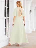 Numbersea V-Neck Bridesmaid Dress Chiffon Long Open Back Formal Dresses for Women Party Evening 28067
