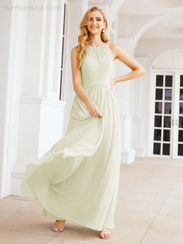 Numbersea Sleeveless Bridesmaid Dresses Long Prom Gown Zipper with Keyhole Back 28056