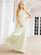 Numbersea Sleeveless Bridesmaid Dresses Long Prom Gown Zipper with Keyhole Back 28056