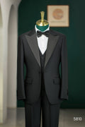 Black Wool Tuxedo 3-Piece Wedding Suit | Tailored Groom & Groomsmen Attire