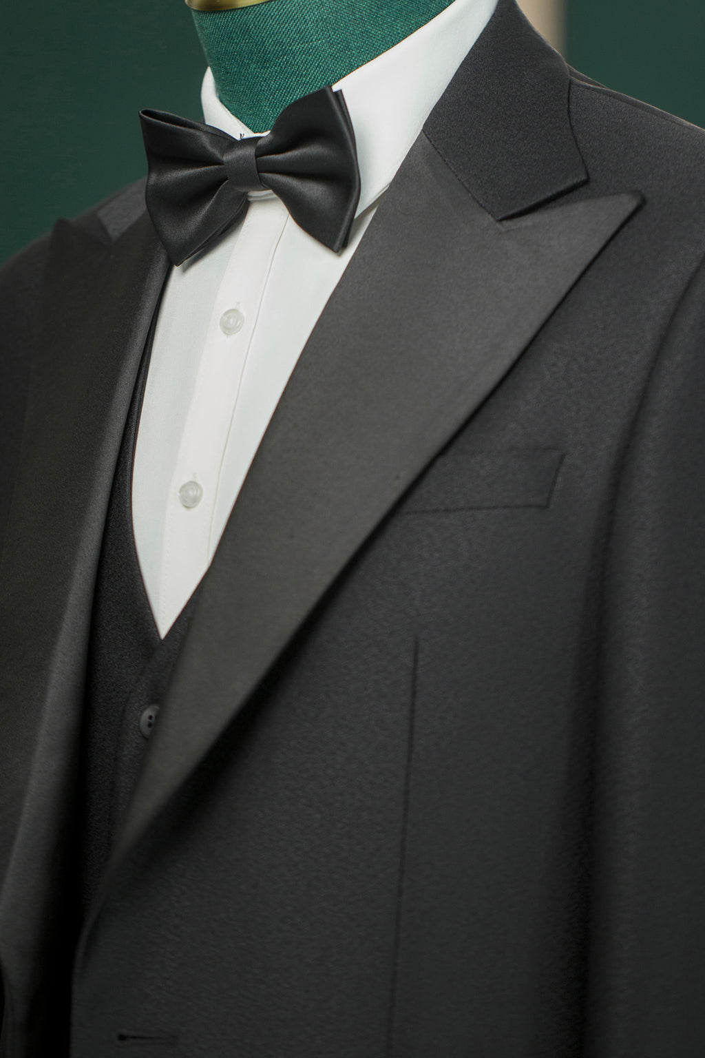 Black Wool Tuxedo 3-Piece Wedding Suit | Tailored Groom & Groomsmen Attire
