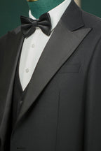 Black Wool Tuxedo 3-Piece Wedding Suit | Tailored Groom & Groomsmen Attire