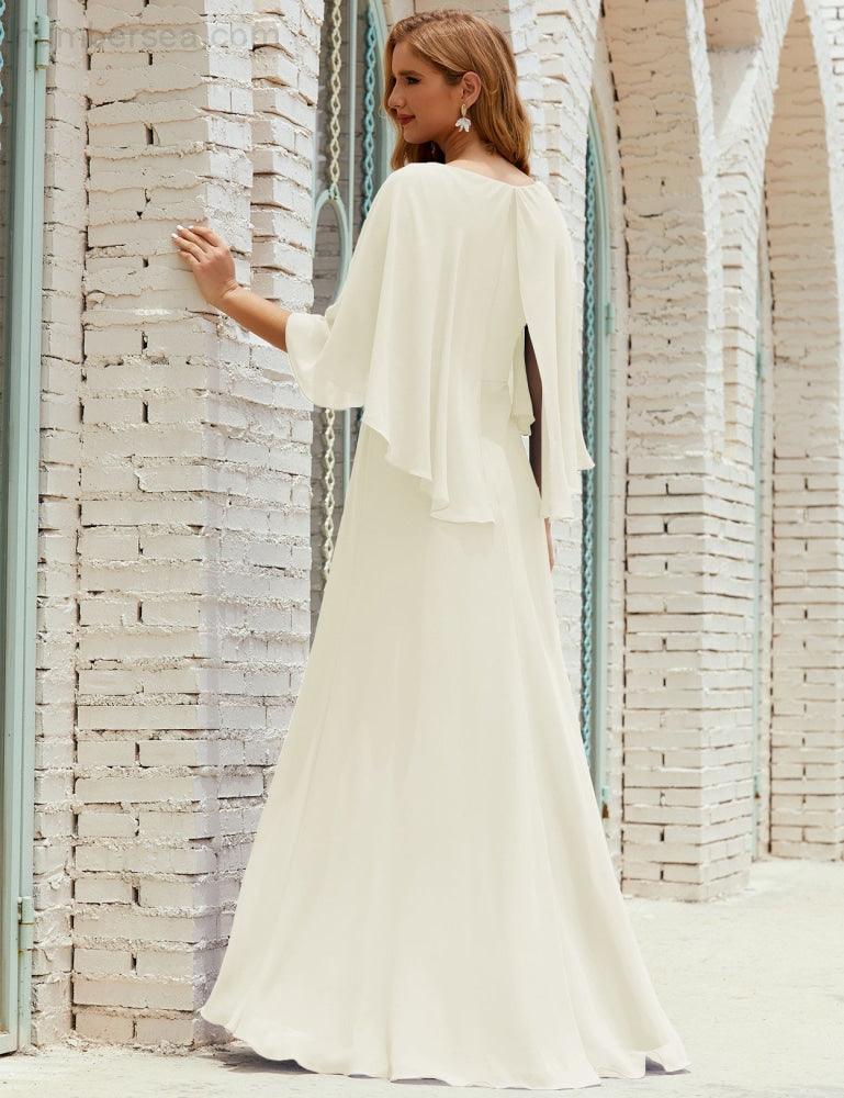 Numbersea  Bridesmaid Dress Women Long Sleeve V-Neck Chiffon Formal Wedding Party Dress 28018