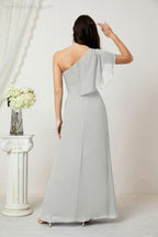 Numbersea  Chiffon Ruffled One Shoulder Long Bridesmaid Dresses A-line Formal Evening Gown Side Split 2809