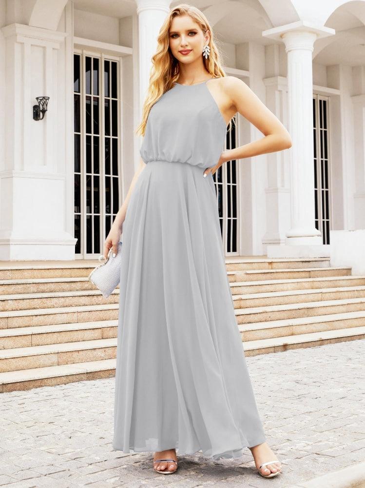 Numbersea  Halter Long Bridesmaid Dresses Formal A line Juniors Dress 28029