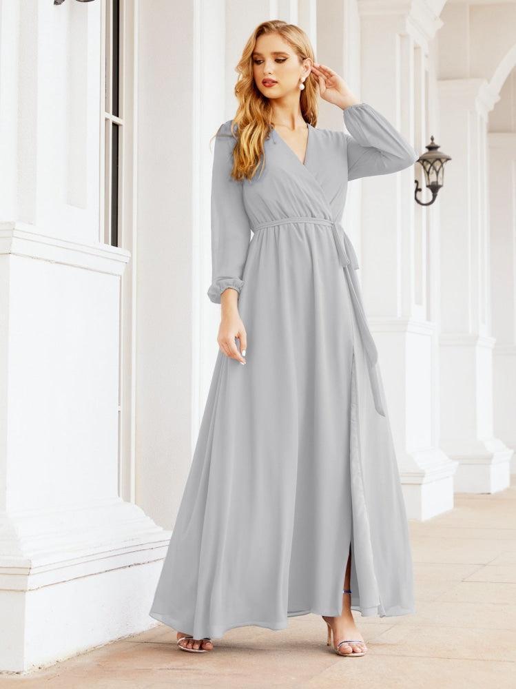 Numbersea Women's Chiffon Bridesmaid Dress A line Long Sleeves Formal Evening Prom Gown for Wedding Guest 28032
