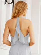 Numbersea Halter Chiffon Bridesmaid Dresses Wedding Appare Sleeveless Formal Prom Dress with Ruffled Back 28035