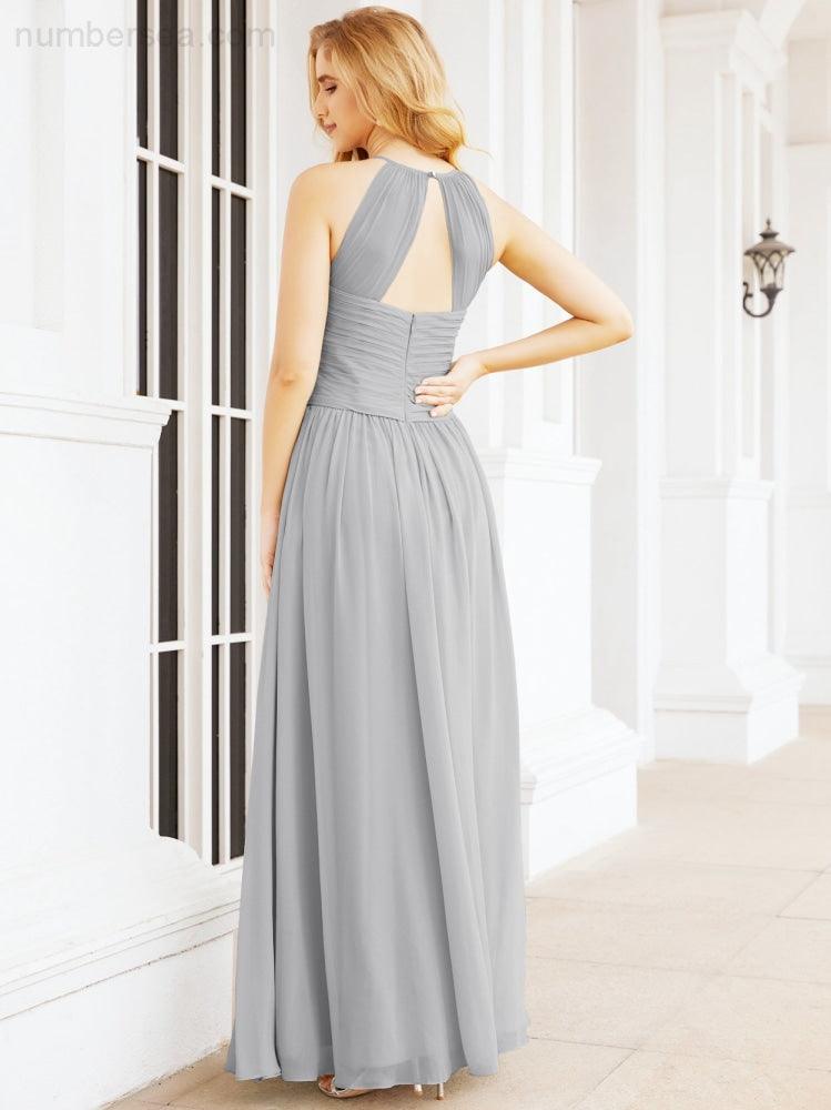 Numbersea Sleeveless Bridesmaid Dresses Long Prom Gown Zipper with Keyhole Back 28056