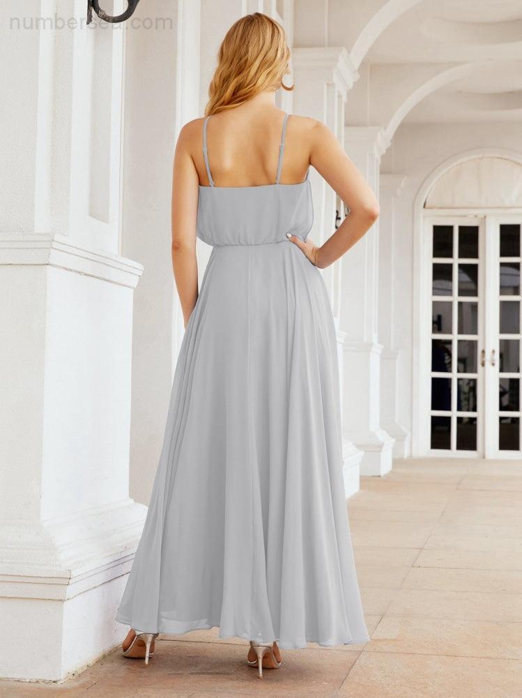 Numbersea  Halter Long Bridesmaid Dresses Formal A line Juniors Dress 28029