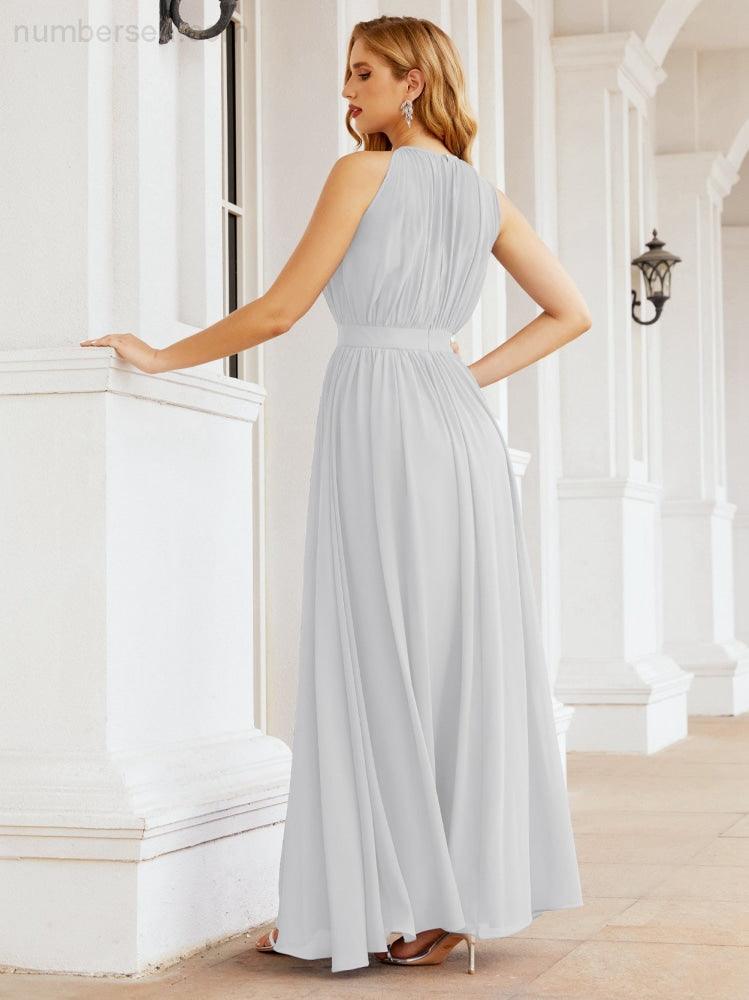 Numbersea Halter Bridesmaid Dress Empire Waist Formal Evening Prom Gown for Mother of The Bride 28030