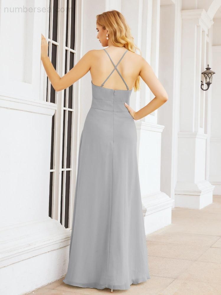 Numbersea Halter Bridesmaid Dresses with Pockets Sleeveless Formal Evening Party Prom Gowns  28055