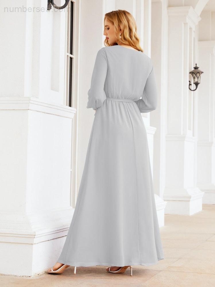 Numbersea Women's Chiffon Bridesmaid Dress A line Long Sleeves Formal Evening Prom Gown for Wedding Guest 28032