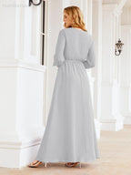 Numbersea Women's Chiffon Bridesmaid Dress A line Long Sleeves Formal Evening Prom Gown for Wedding Guest 28032